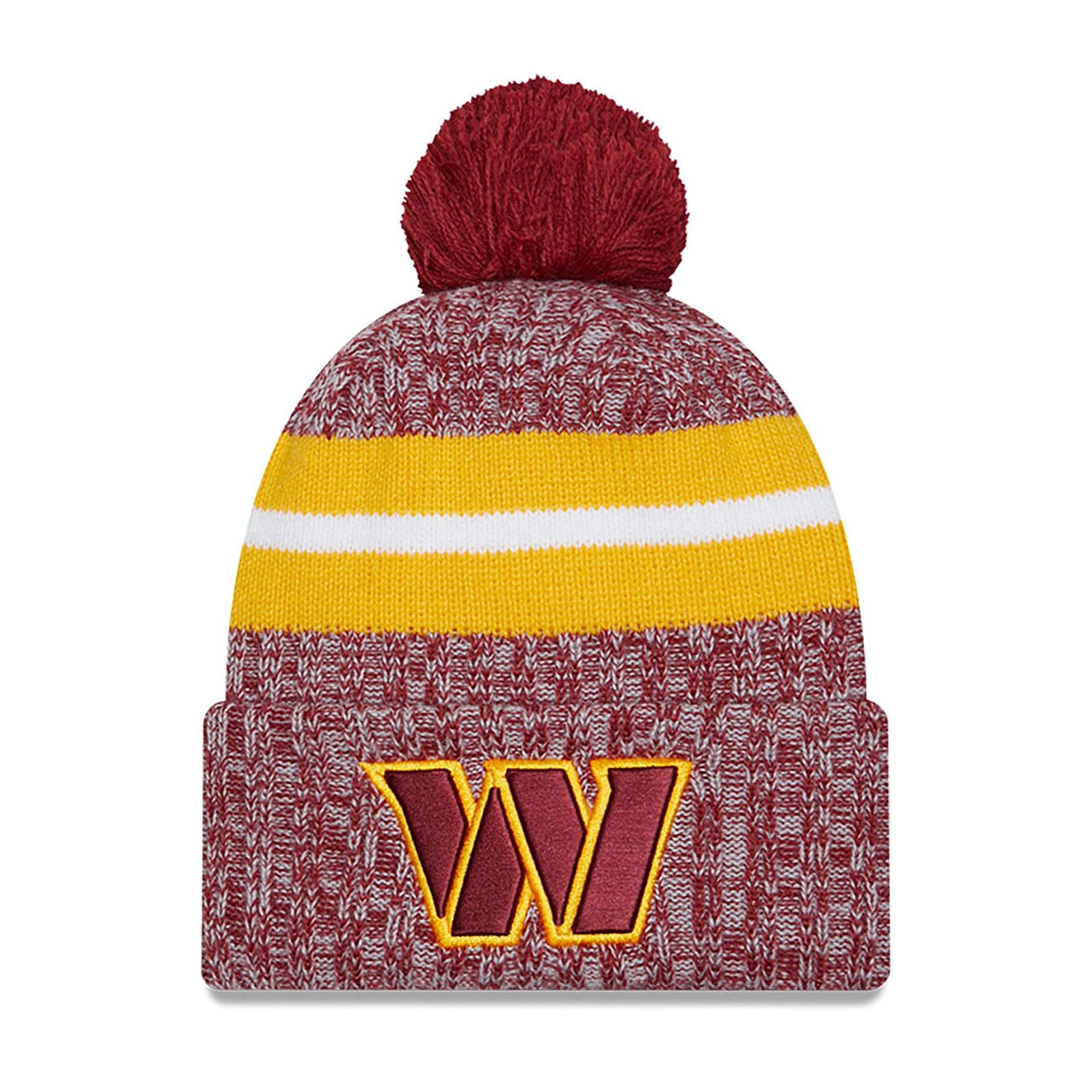 This is a Washington Commanders NFL Sideline 2023 Red Bobble Knit Hat 2