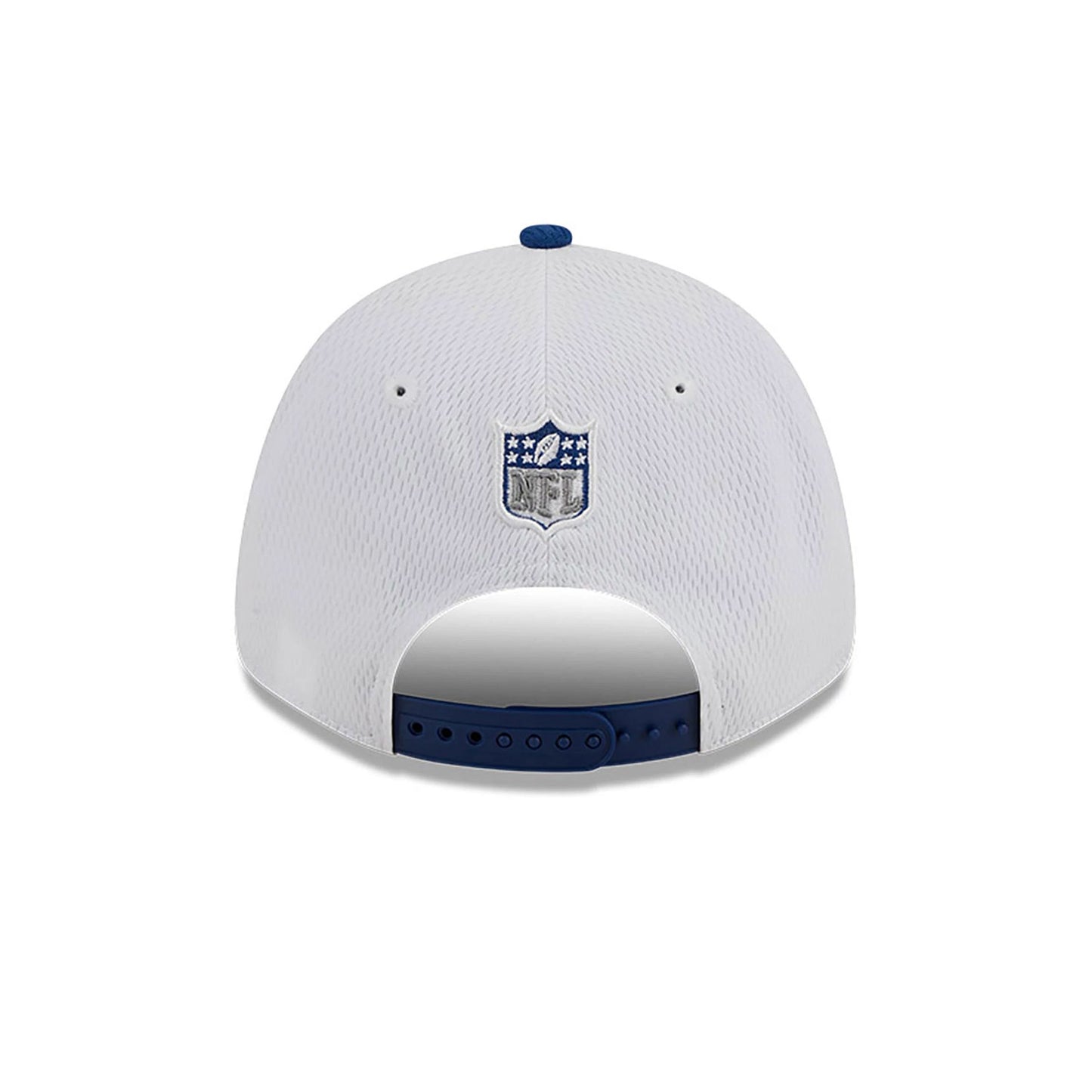 This is a Indianapolis Colts NFL Sideline 2023 White 9FORTY Stretch Snap Cap 6