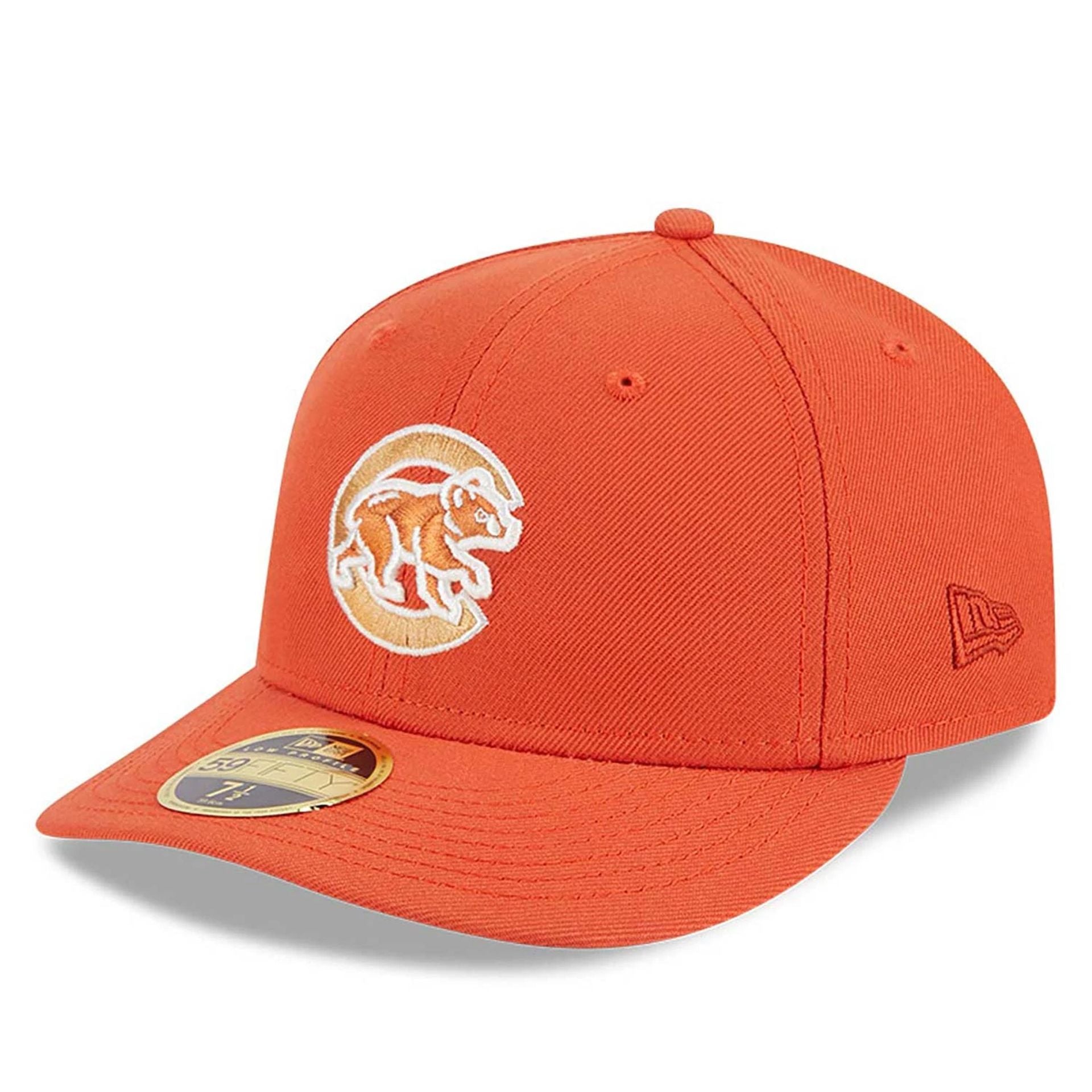 This is a Chicago Cubs Repreve Orange Low Profile 59FIFTY Fitted Cap 1