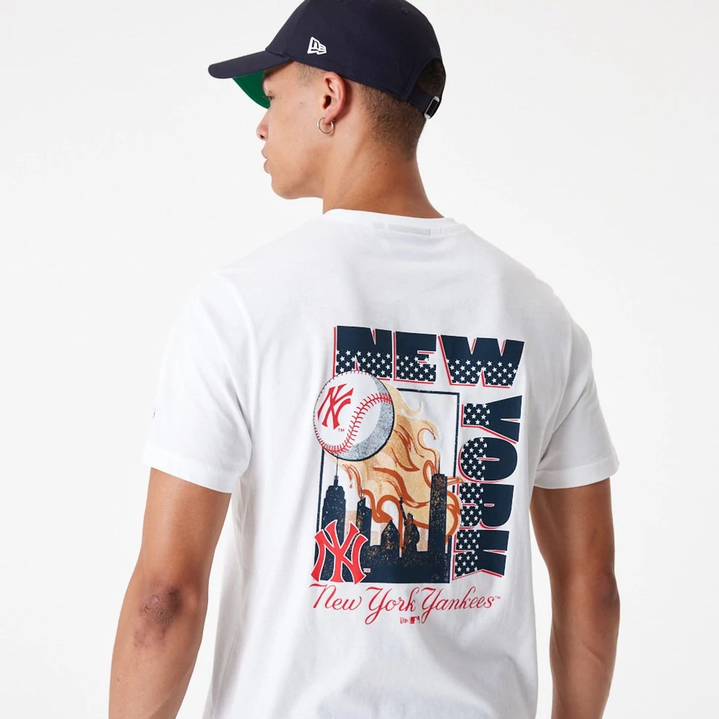 The Male model is wearing New York Yankees MLB City Graphic White T-Shirt 4