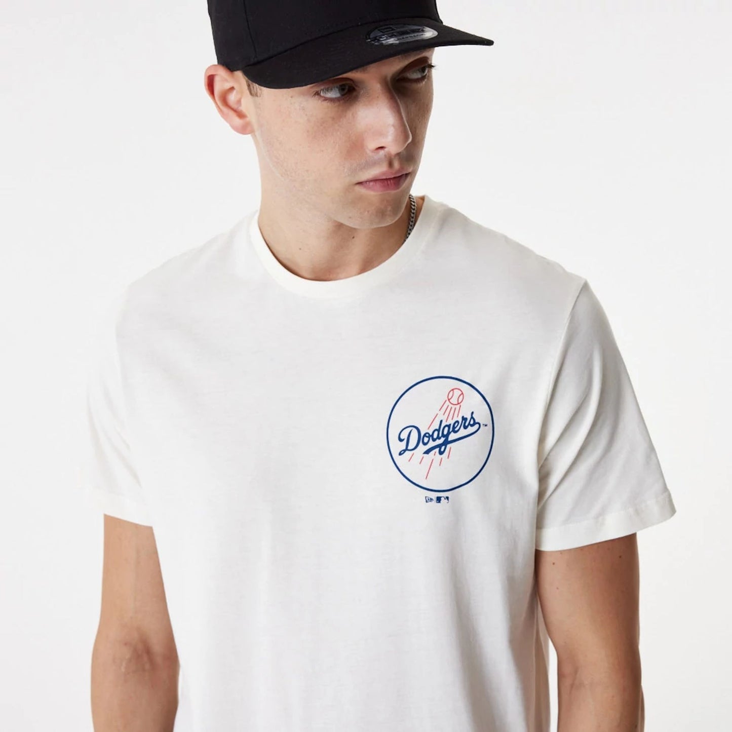 The Male model is wearing LA Dodgers MLB Team Graphic White T-Shirt 5