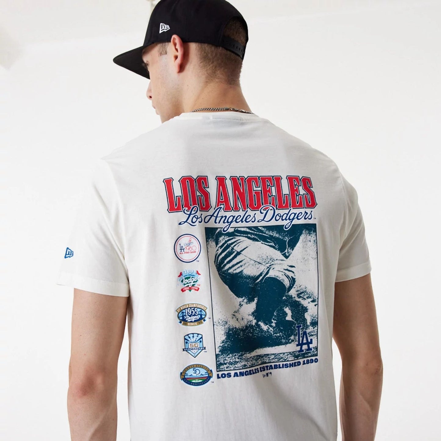 The Male model is wearing LA Dodgers MLB Team Graphic White T-Shirt 1