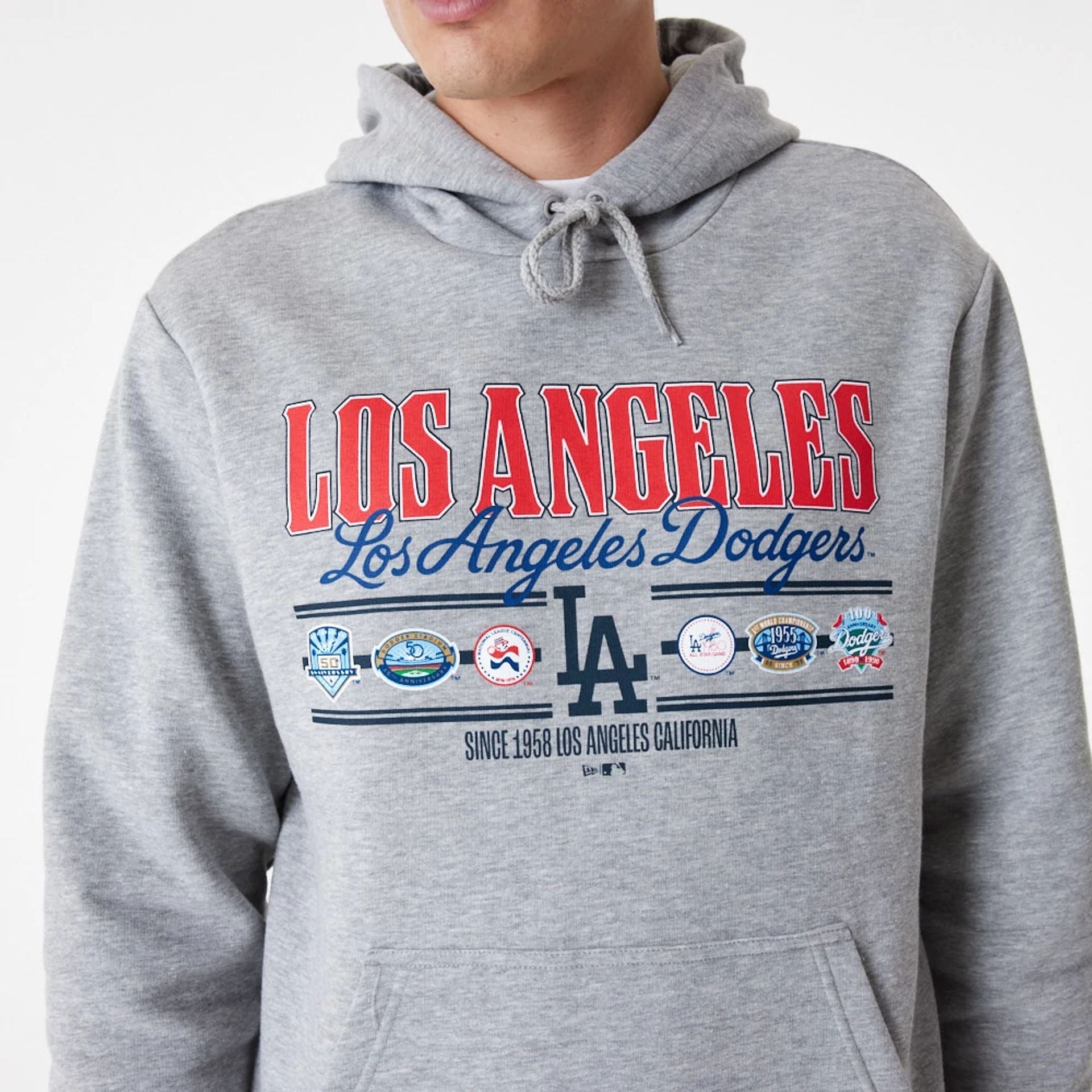 The Male model is wearing LA Dodgers MLB Team Graphic Grey Hoodie 1