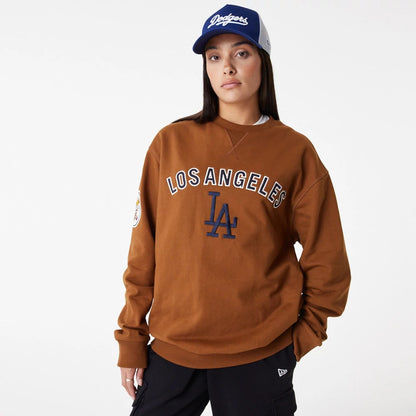 The Male model is wearing LA Dodgers MLB Large Logo Brown Crew Neck Sweatshirt 7