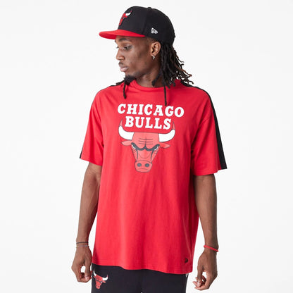 The Male model is wearing Chicago Bulls NBA Colour Block Red Oversized T-Shirt 1