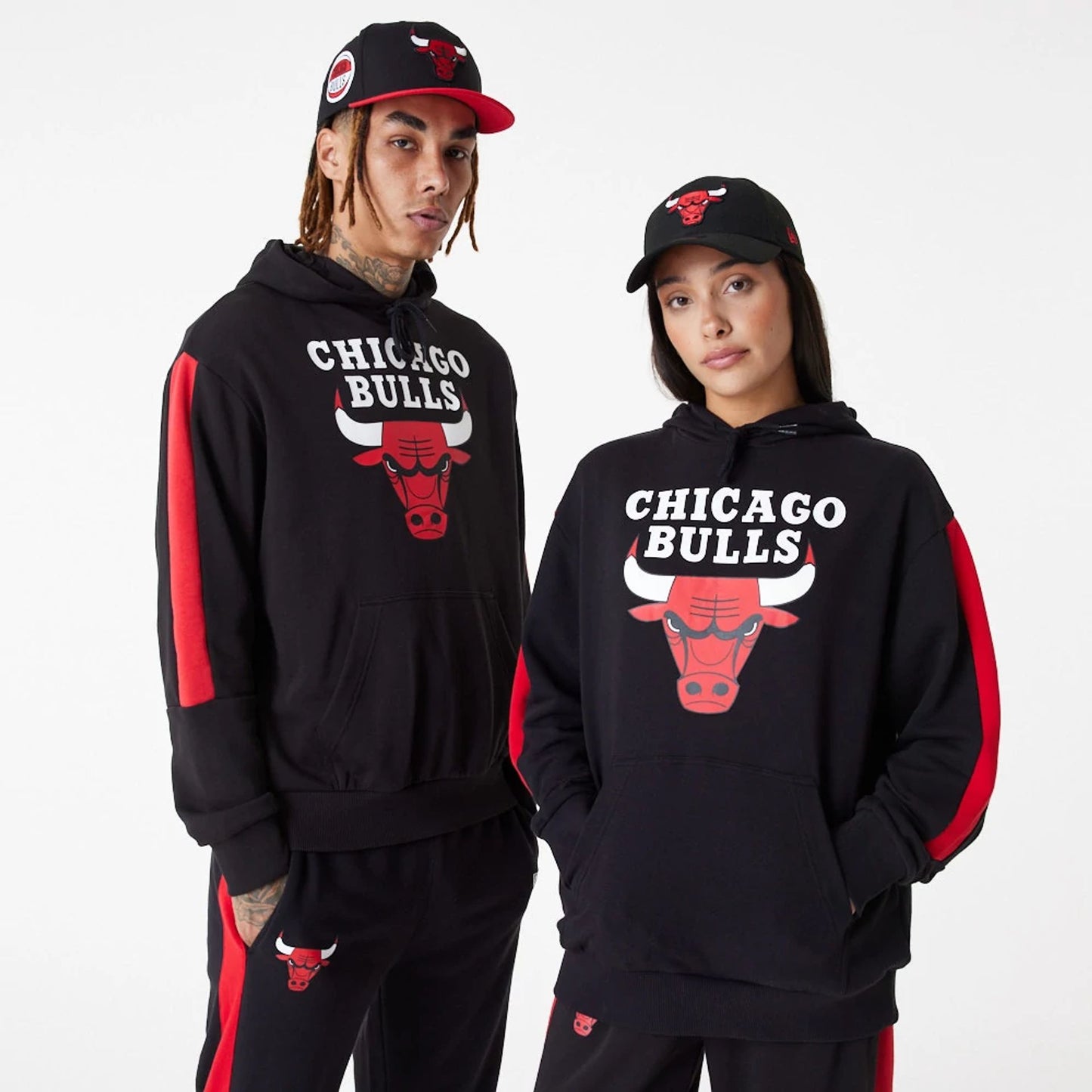 The Male model is wearing Chicago Bulls NBA Colour Block Black Pullover Hoodie 8