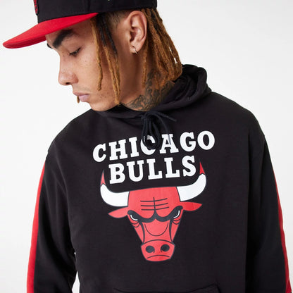 The Male model is wearing Chicago Bulls NBA Colour Block Black Pullover Hoodie 6