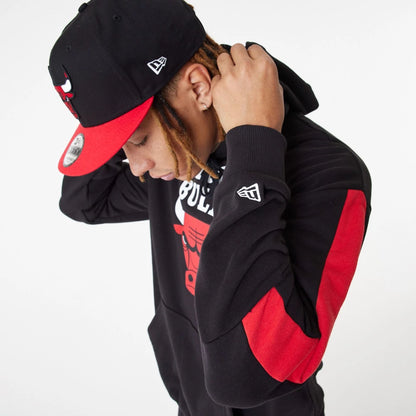 The Male model is wearing Chicago Bulls NBA Colour Block Black Pullover Hoodie 7