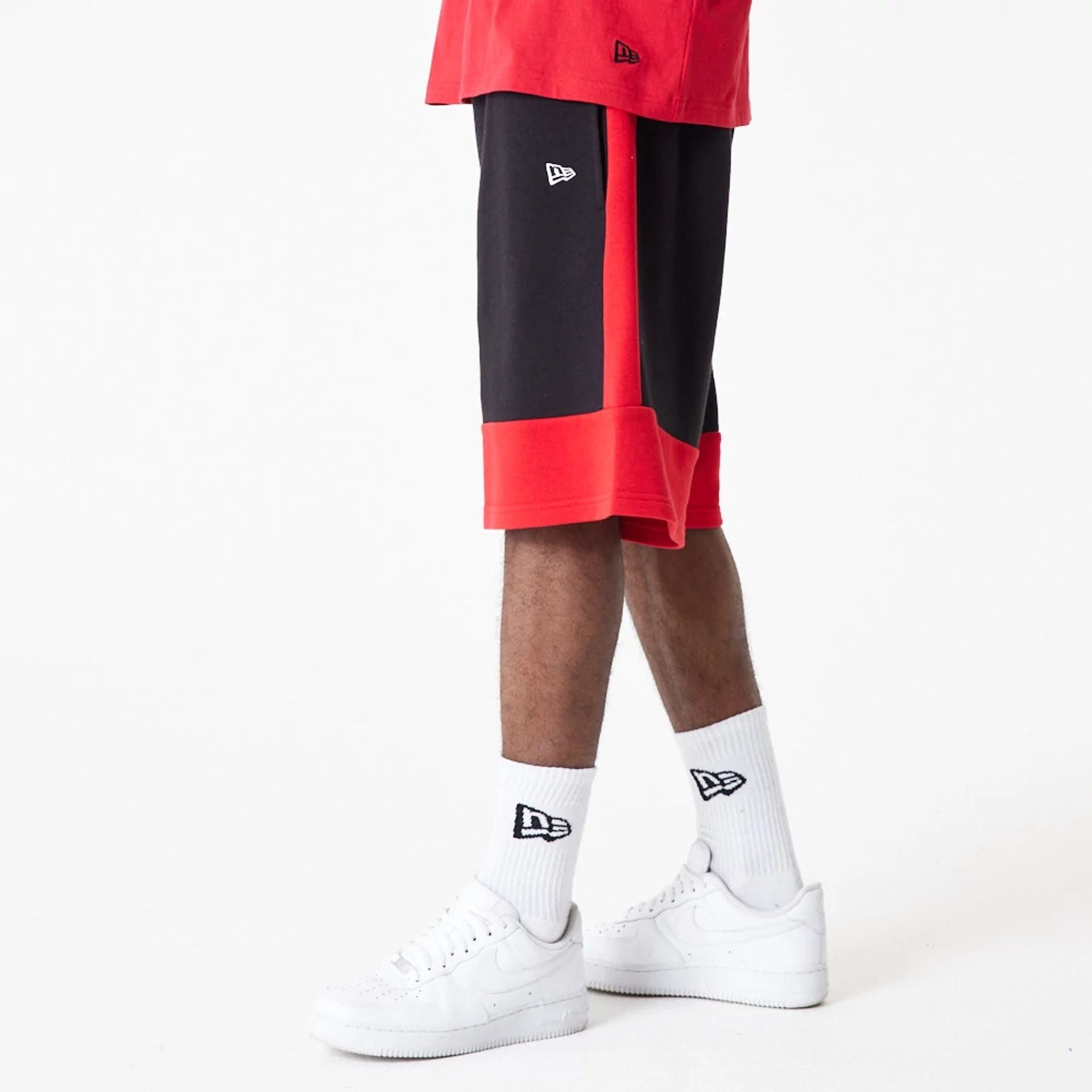 The Male model is wearing Chicago Bulls NBA Colour Block Black Shorts 6