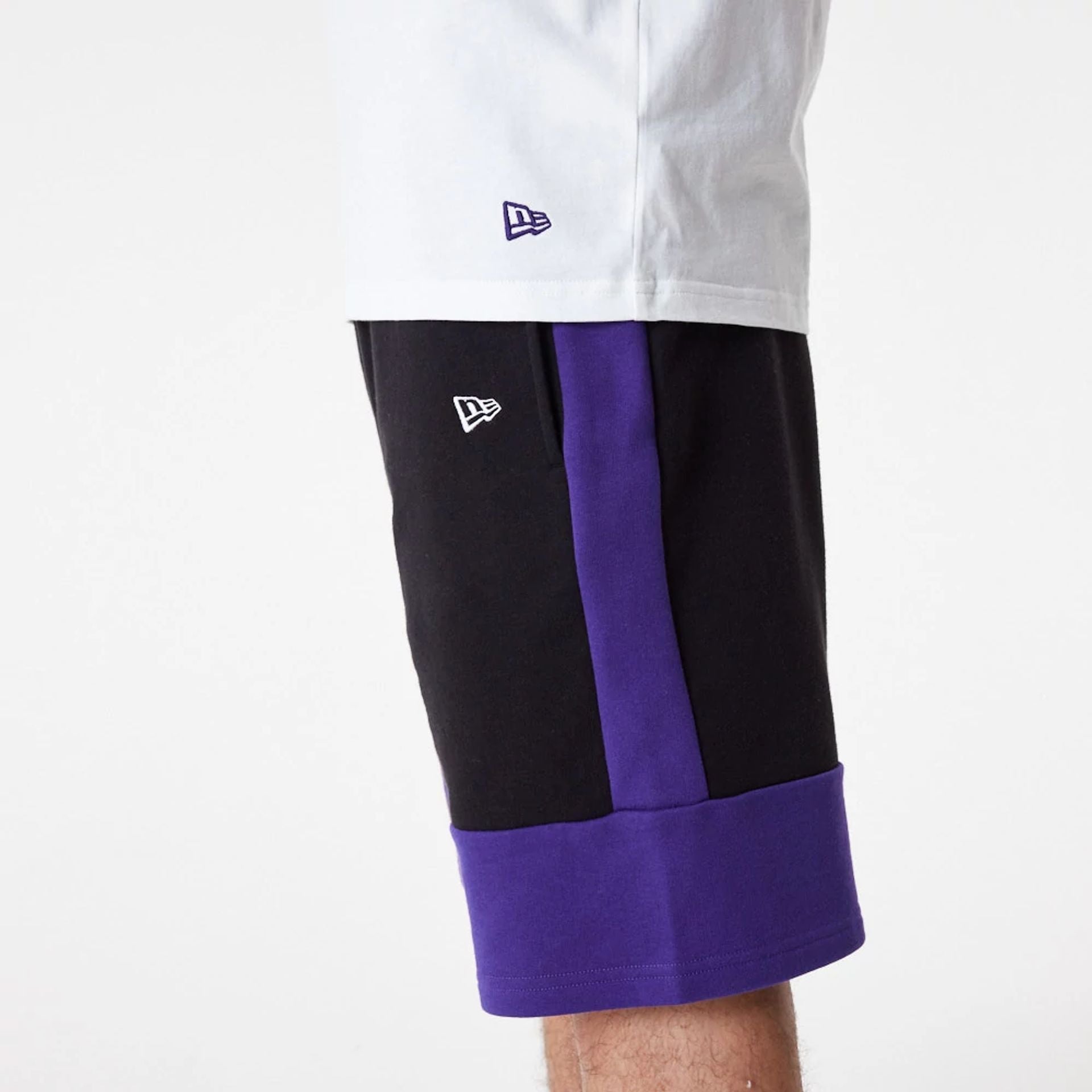 The Male model is wearing LA Lakers NBA Colour Block Black Shorts 2