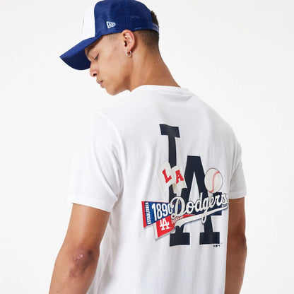 The Male model is wearing LA Dodgers MLB Flag Graphic White T-Shirt 1