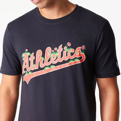 The Male model is wearing Oakland Athletics MLB Hook Up Navy T-Shirt 3