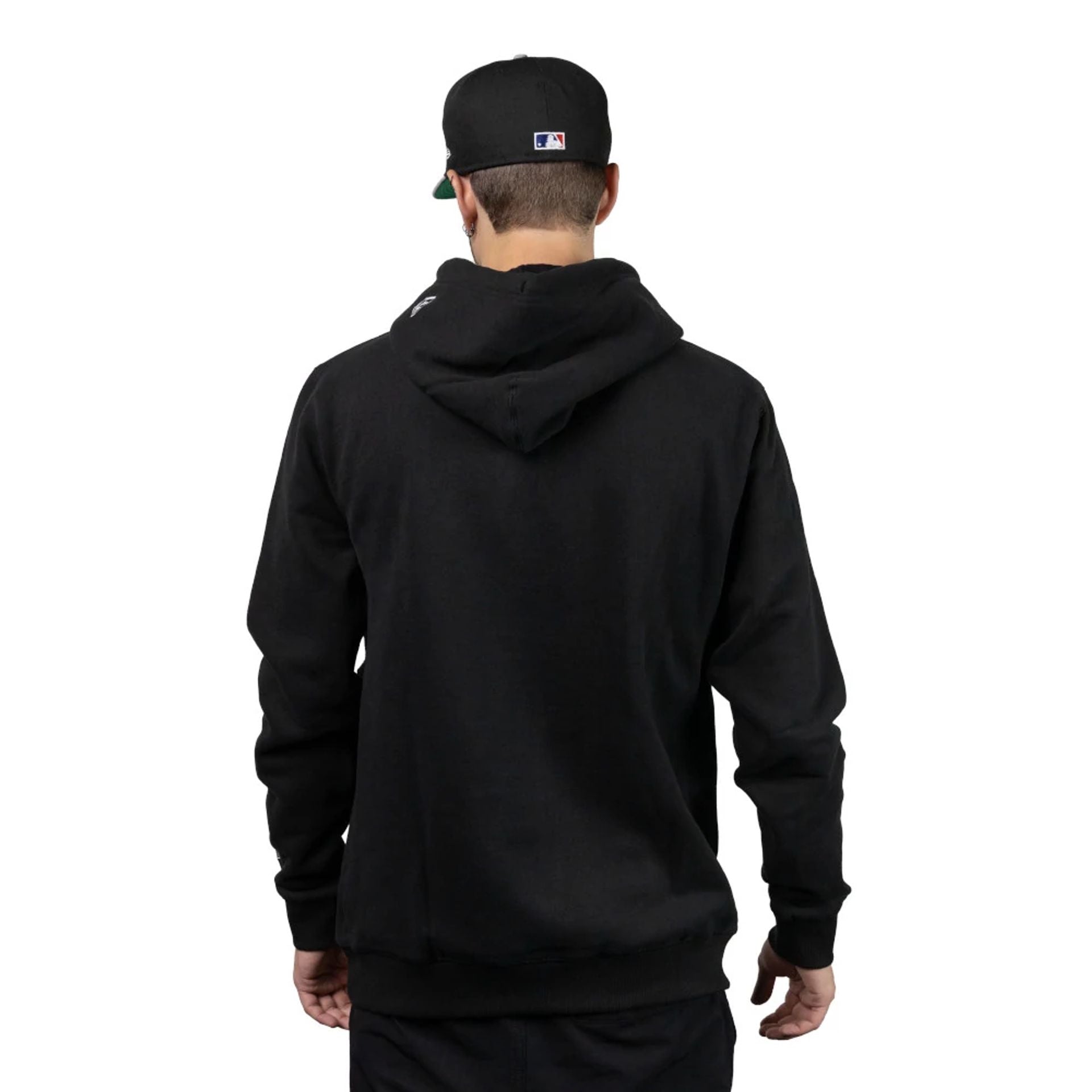 The Male model is wearing Chicago White Sox Tonal Wave Black Pullover Hoodie 4