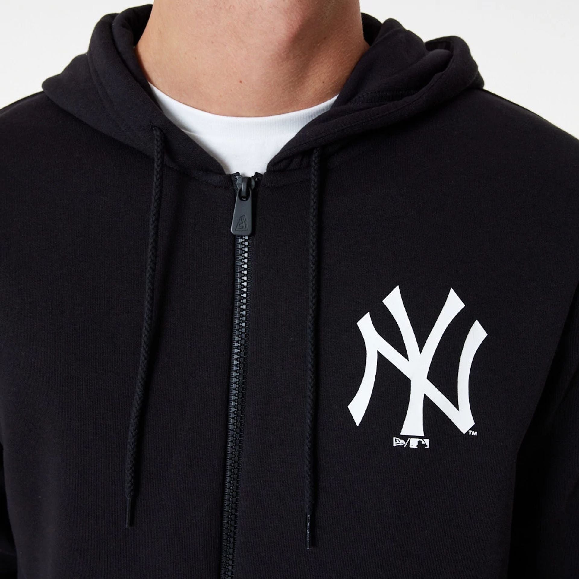 The Male model is wearing New York Yankees MLB Essential Black Full Zip Hoodie 3