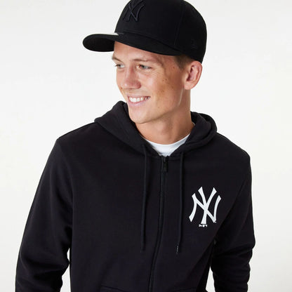 The Male model is wearing New York Yankees MLB Essential Black Full Zip Hoodie 6