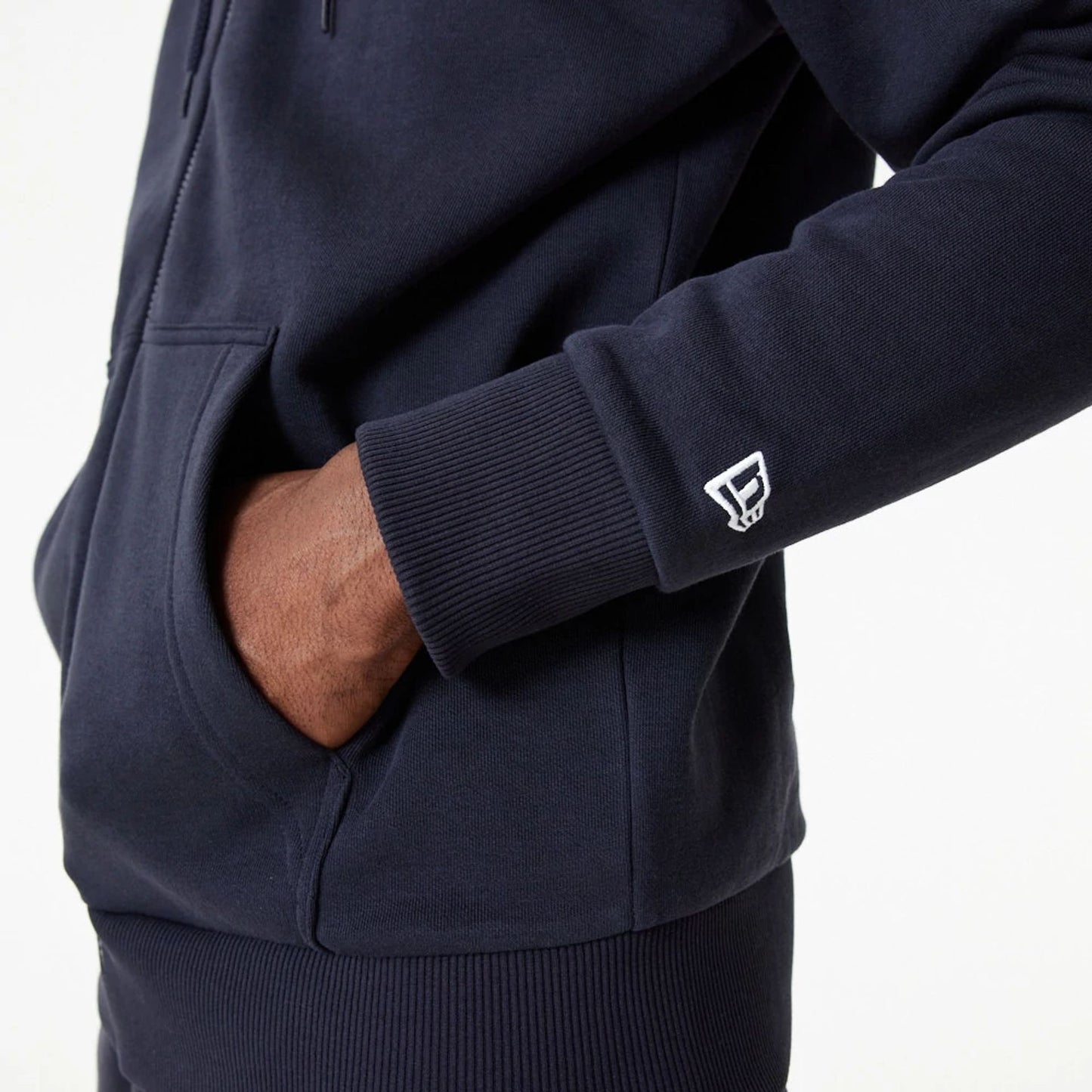 The Male model is wearing New York Yankees MLB Essential Navy Full Zip Hoodie 2