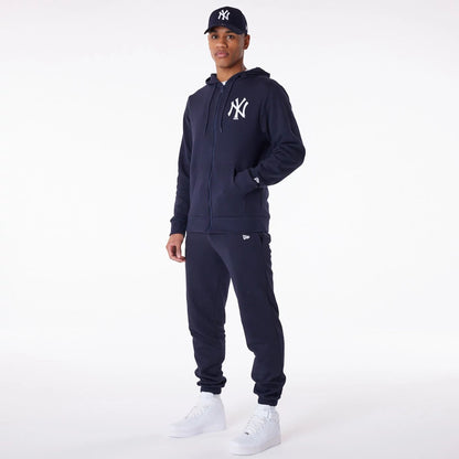 The Male model is wearing New York Yankees MLB Essential Navy Full Zip Hoodie 9