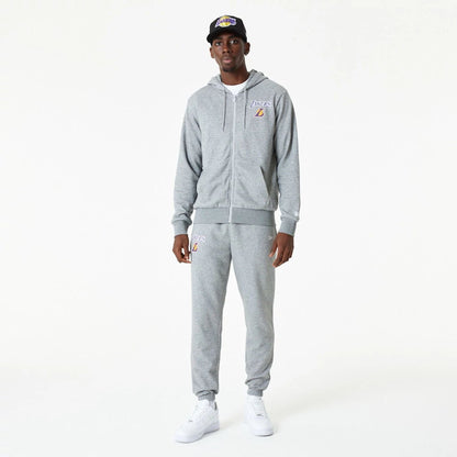 The Male model is wearing LA Lakers NBA Essential Grey Full Zip Hoodie 6