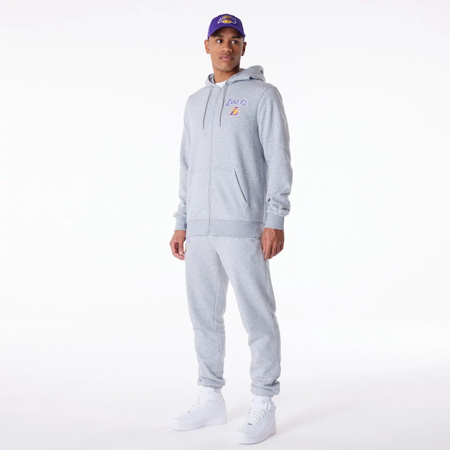 The Male model is wearing LA Lakers NBA Essential Grey Full Zip Hoodie 8