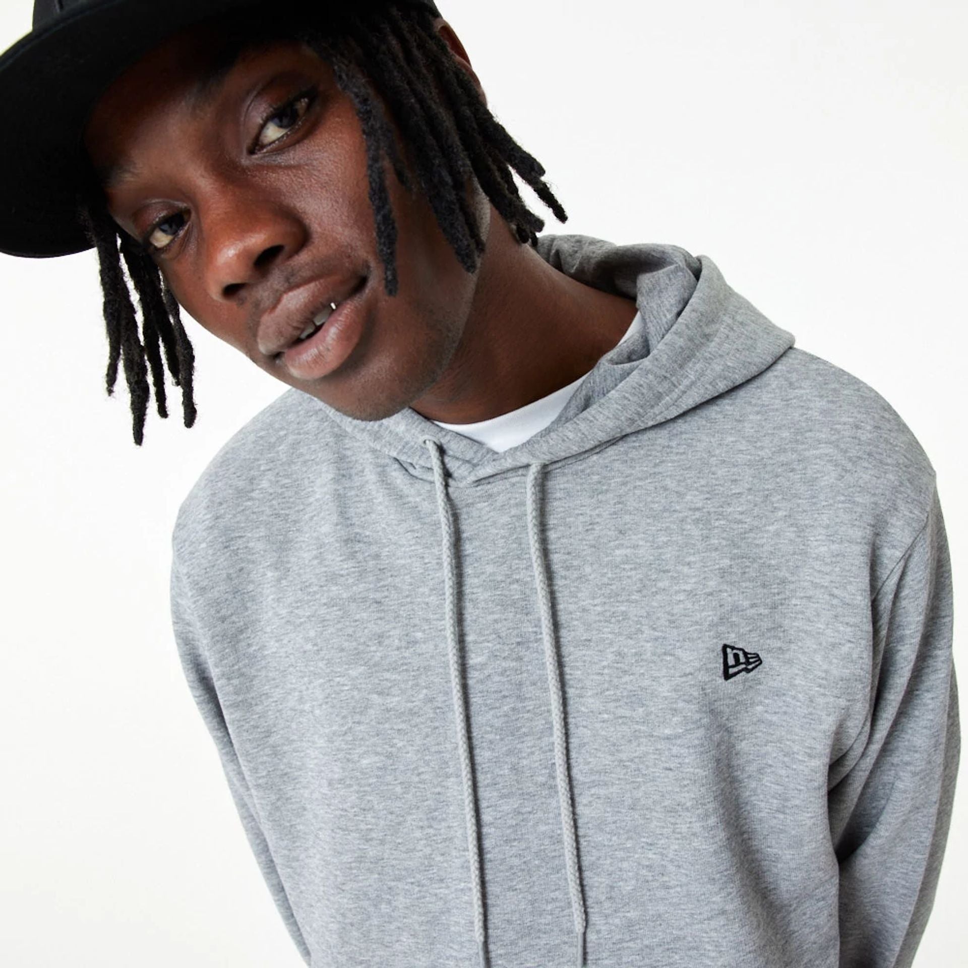 The Male model is wearing New Era Essential Grey Pullover Hoodie 5