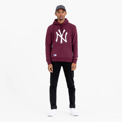 The Male model is wearing New York Yankees MLB Regular Dark Purple Pullover Hoodie 3