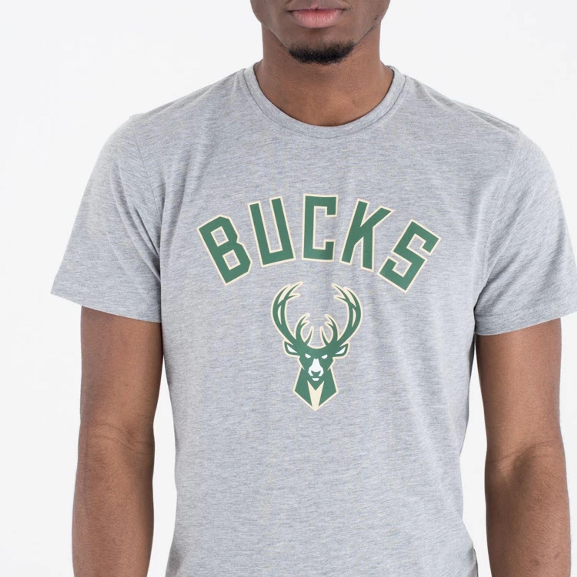 The Male model is wearing Milwaukee Bucks NBA Regular Grey T-Shirt 3