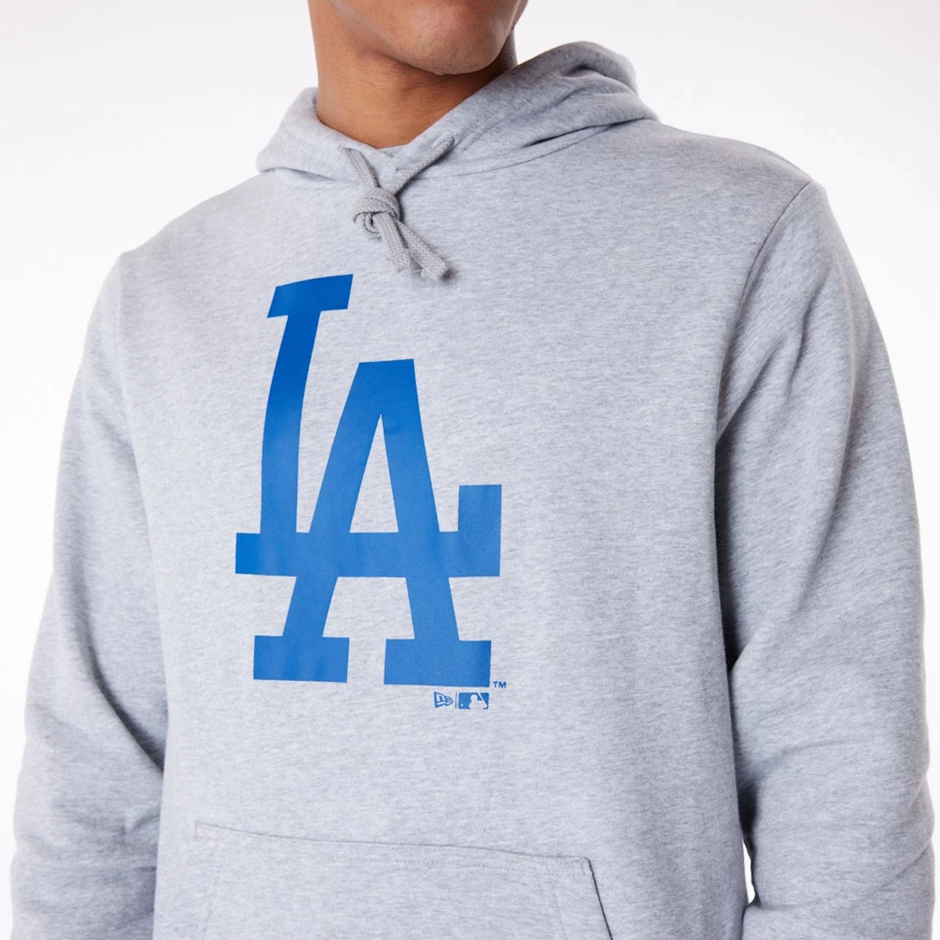 The Male model is wearing LA Dodgers MLB Regular Grey Pullover Hoodie 2