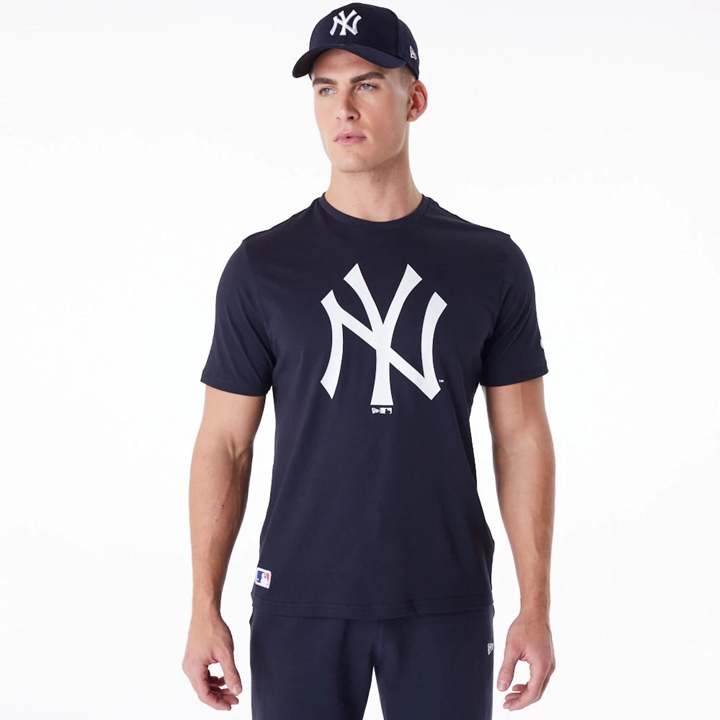 The Male model is wearing New York Yankees MLB Regular Navy T-Shirt 1