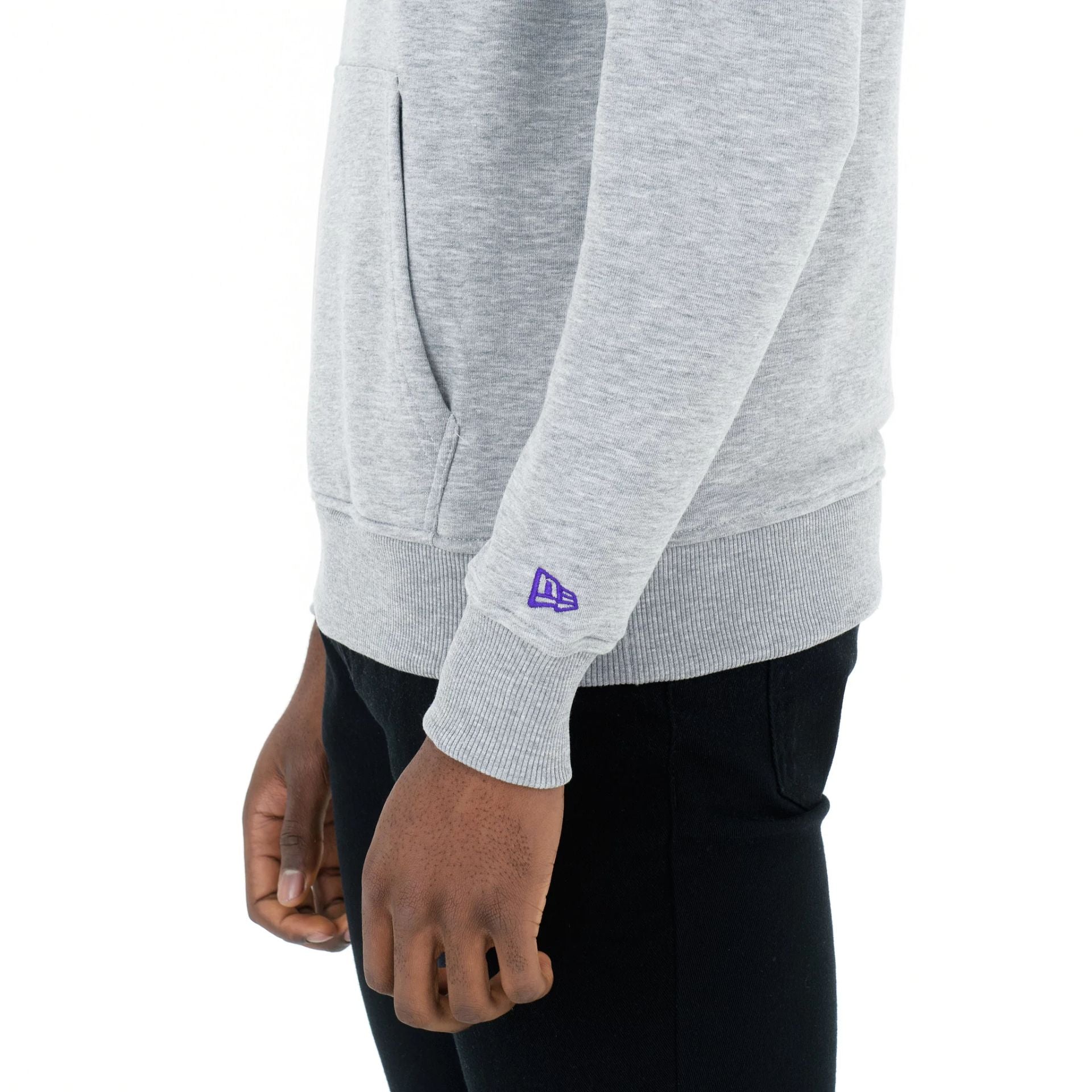 The Male model is wearing LA Lakers NBA Regular Grey Pullover Hoodie 4