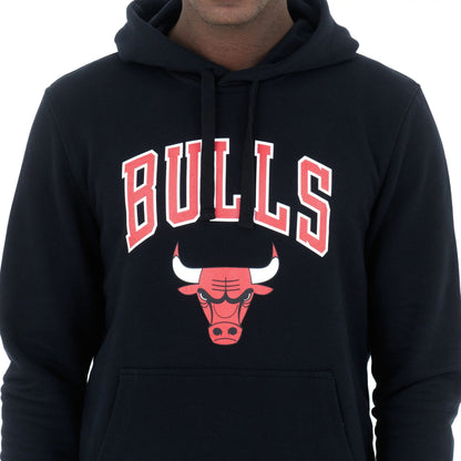 The Male model is wearing Chicago Bulls NBA Regular Black Pullover Hoodie 3