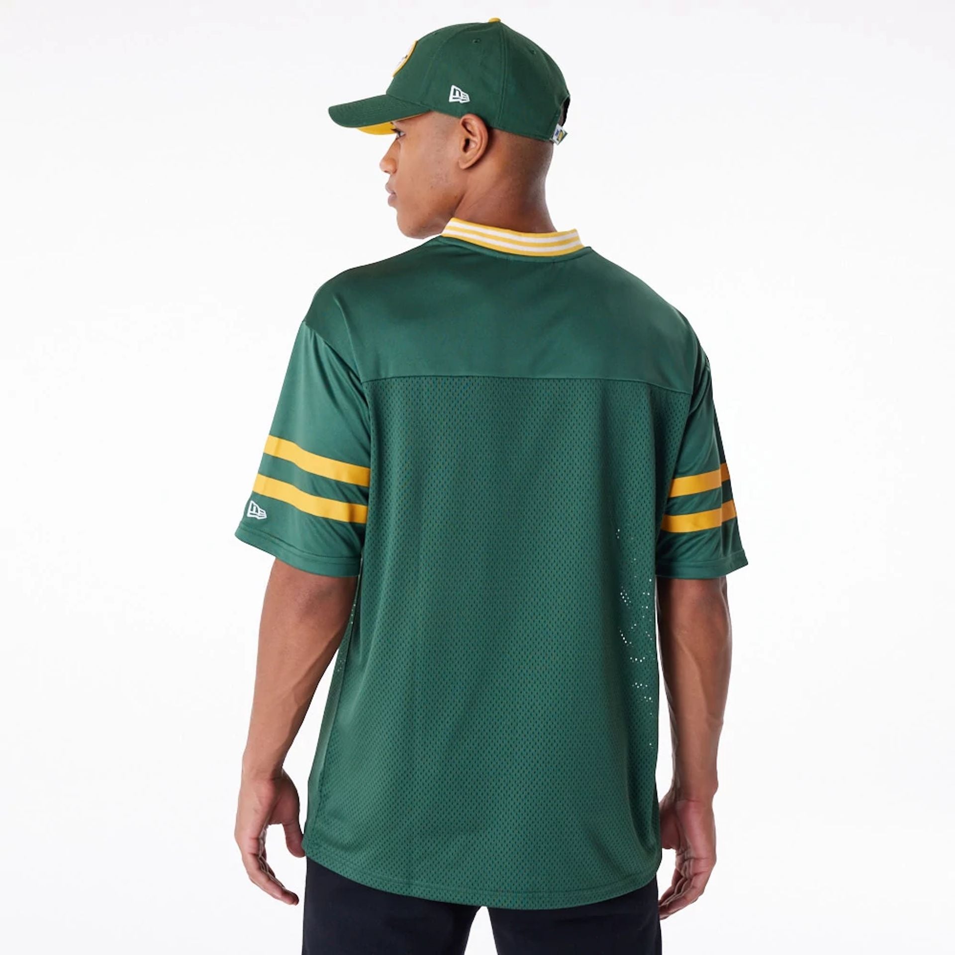 The Male model is wearing Green Bay Packers NFL Dark Green Mesh T-Shirt 9