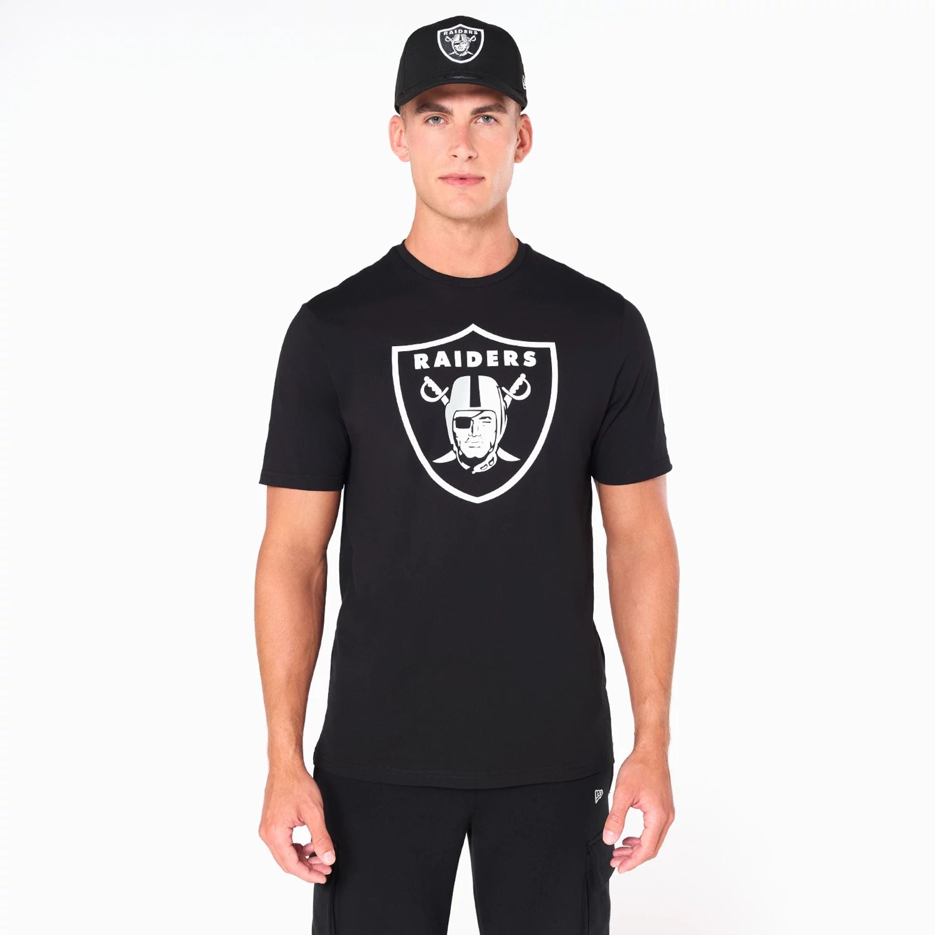 The Male model is wearing Las Vegas Raiders NFL Black T-Shirt 1