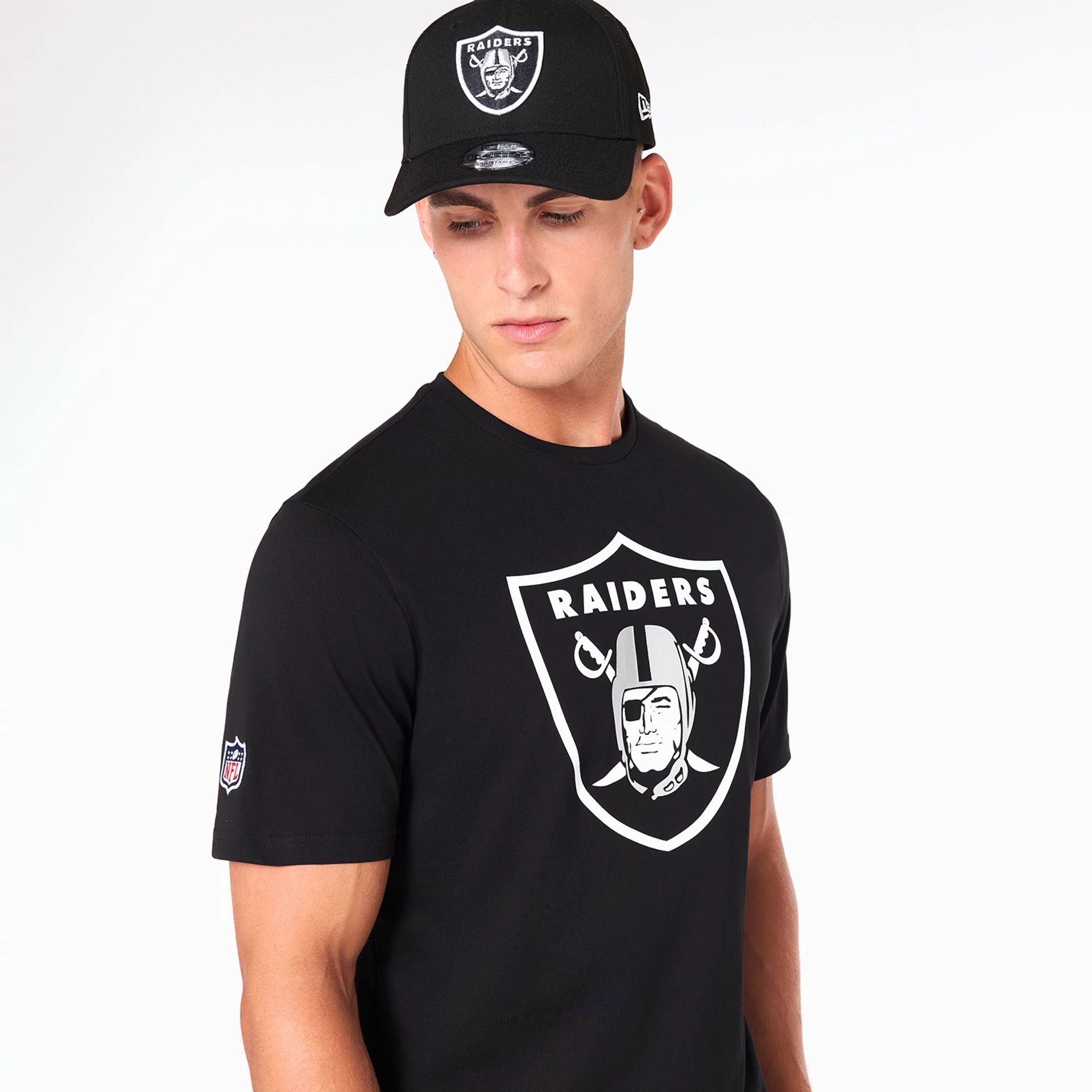 The Male model is wearing Las Vegas Raiders NFL Black T-Shirt 2