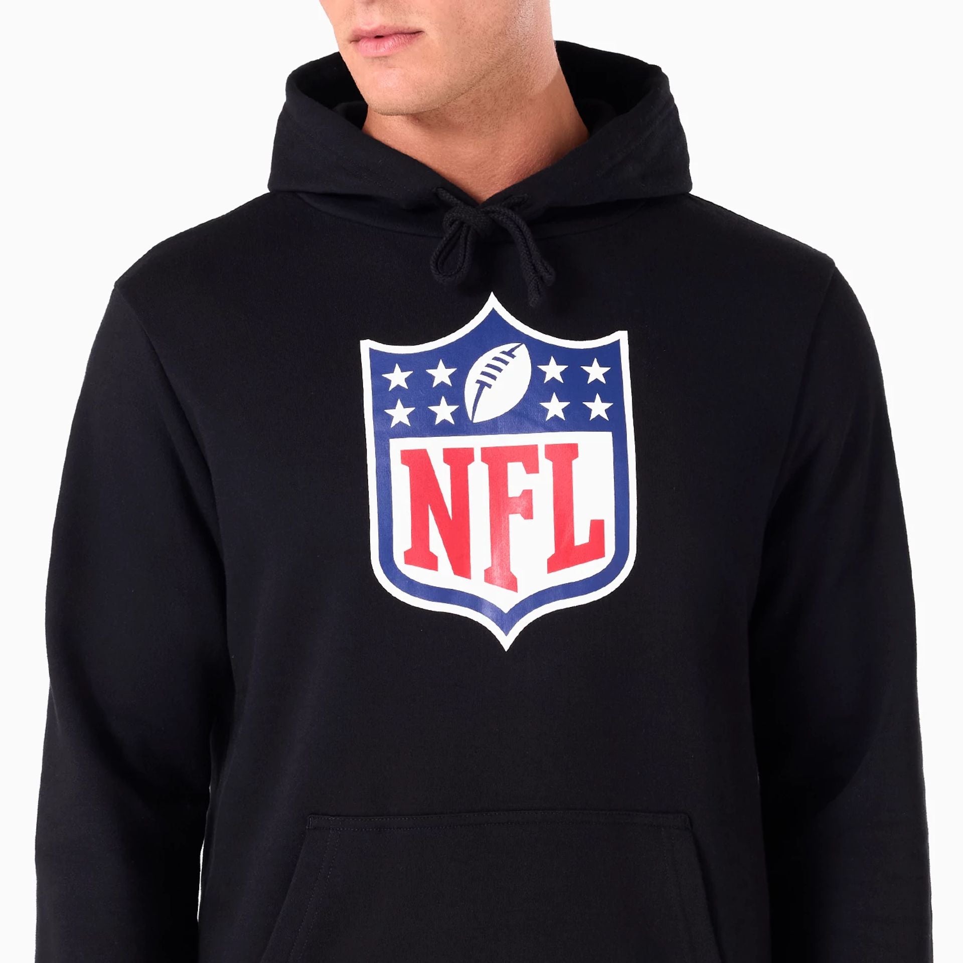 The Male model is wearing NFL Shield Logo NFL Black Pullover Hoodie 2