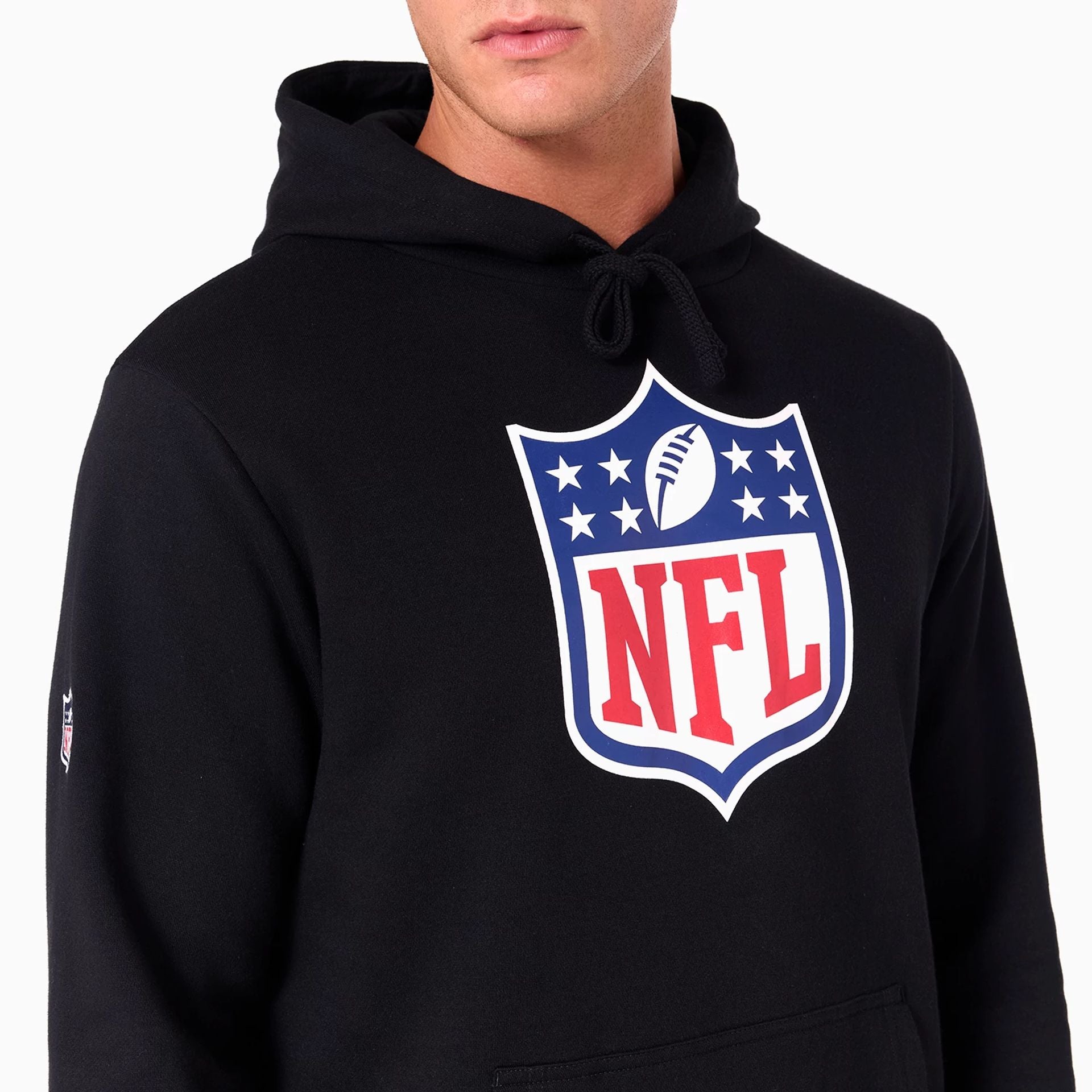 The Male model is wearing NFL Shield Logo NFL Black Pullover Hoodie 5