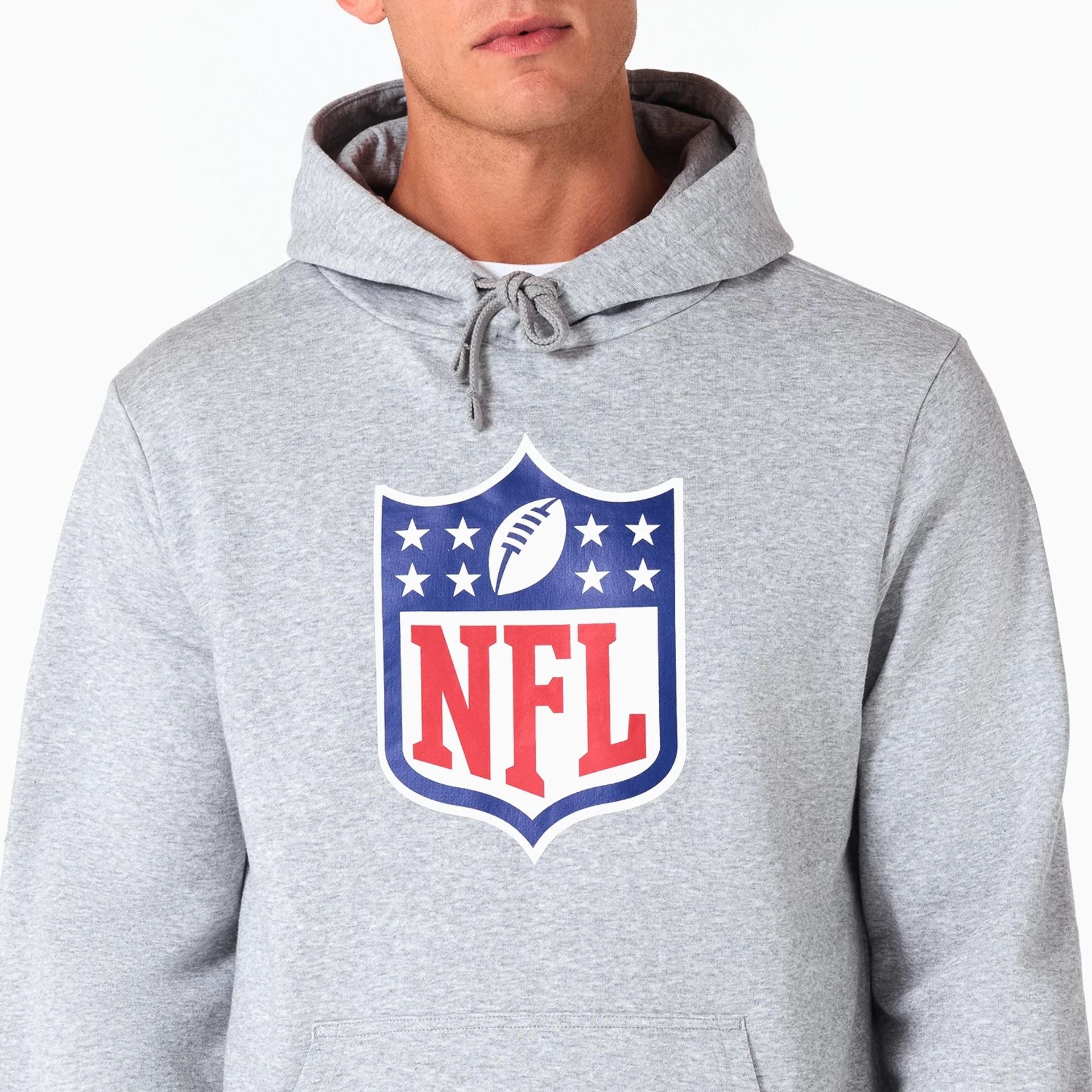 The Male model is wearing NFL Shield Logo NFL Grey Pullover Hoodie 2