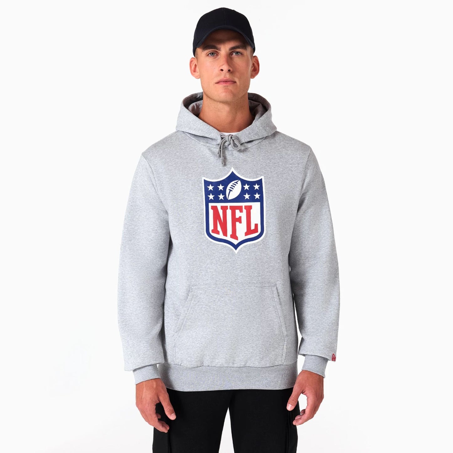 The Male model is wearing NFL Shield Logo NFL Grey Pullover Hoodie 1