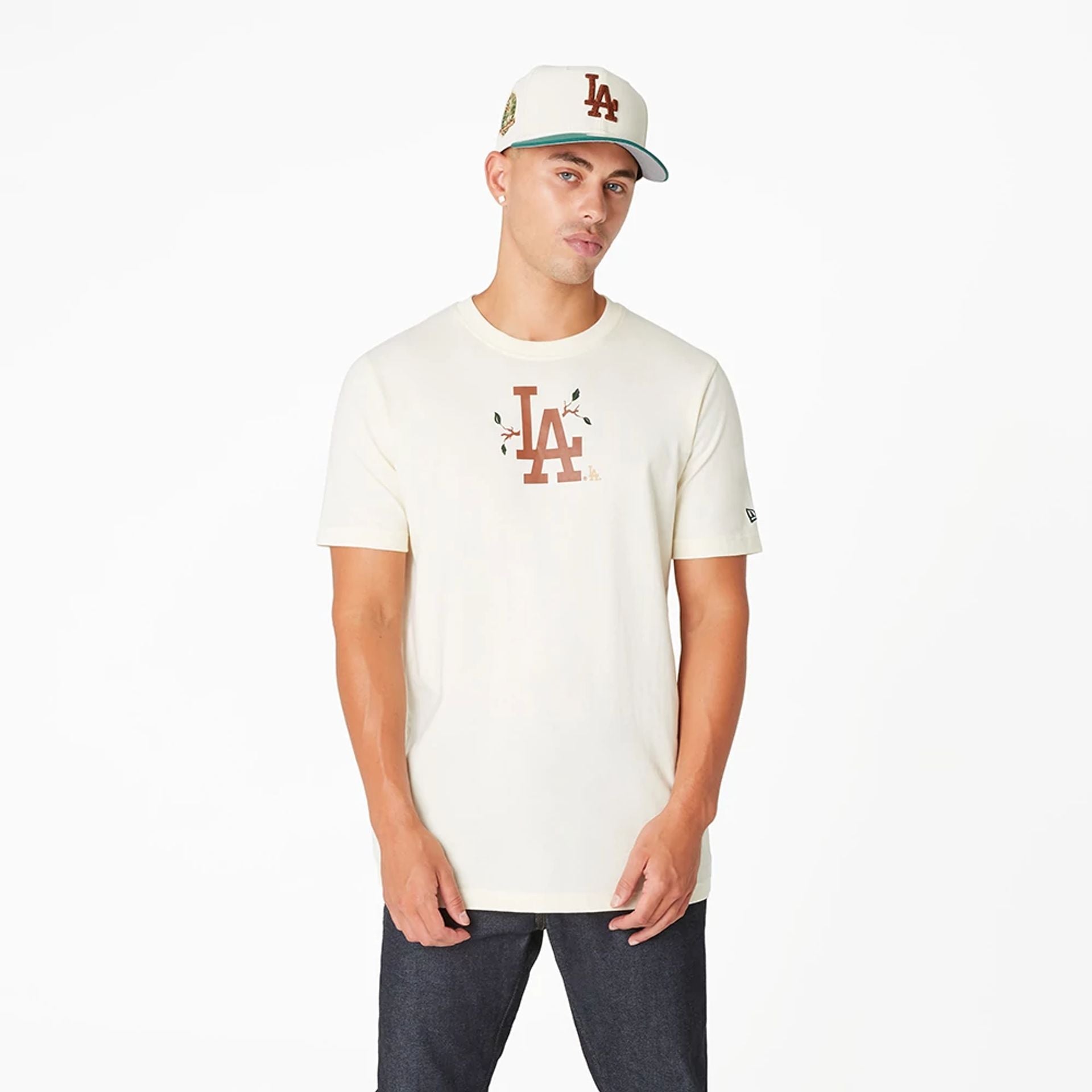 The Male model is wearing LA Dodgers Camp White T-Shirt 1