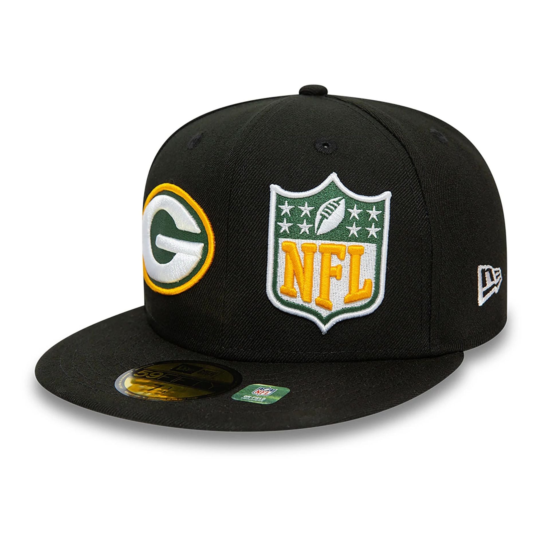 This is a Green Bay Packers NFL Sideline 2023 Black 59FIFTY Fitted Cap 1