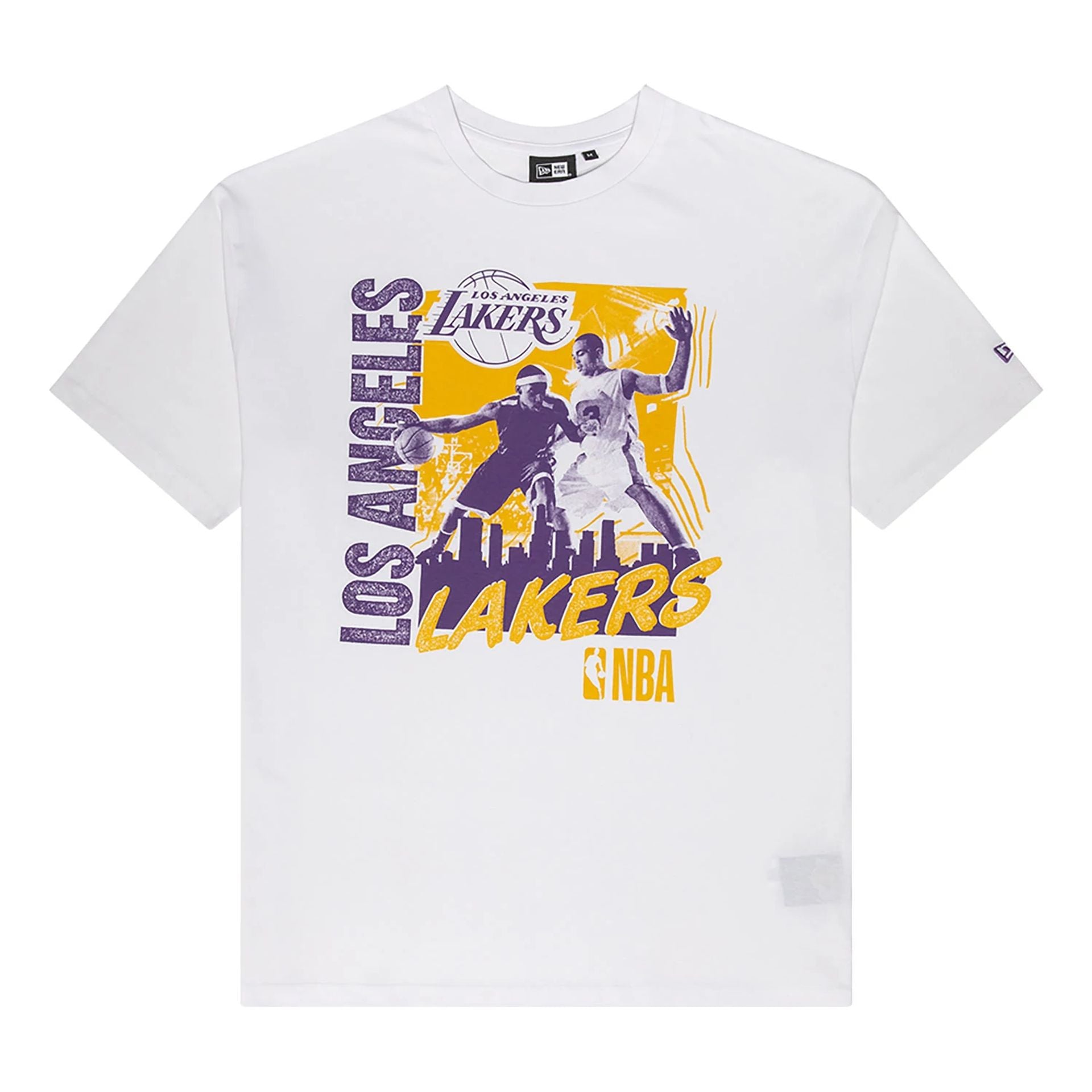 The Male model is wearing LA Lakers NBA Player Graphic White T-Shirt 1