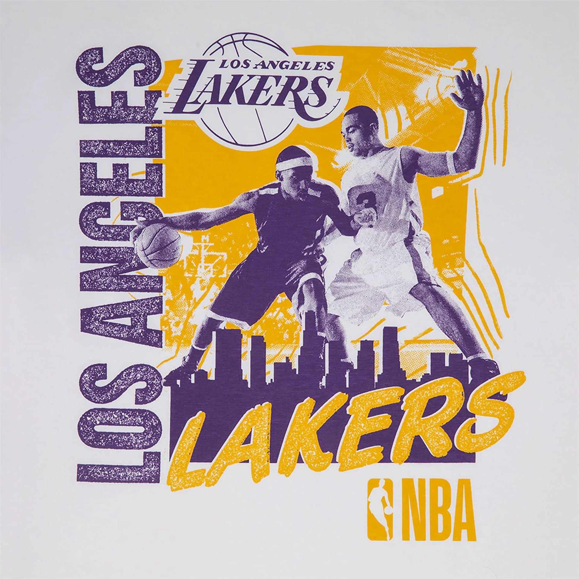 The Male model is wearing LA Lakers NBA Player Graphic White T-Shirt 2