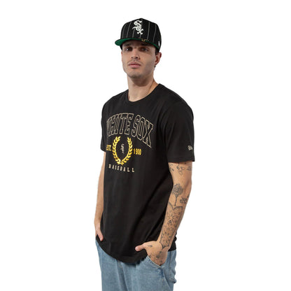 The Male model is wearing Chicago White Sox Gold Leaf Black T-Shirt 2