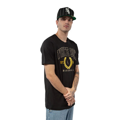 The Male model is wearing Chicago White Sox Gold Leaf Black T-Shirt 3