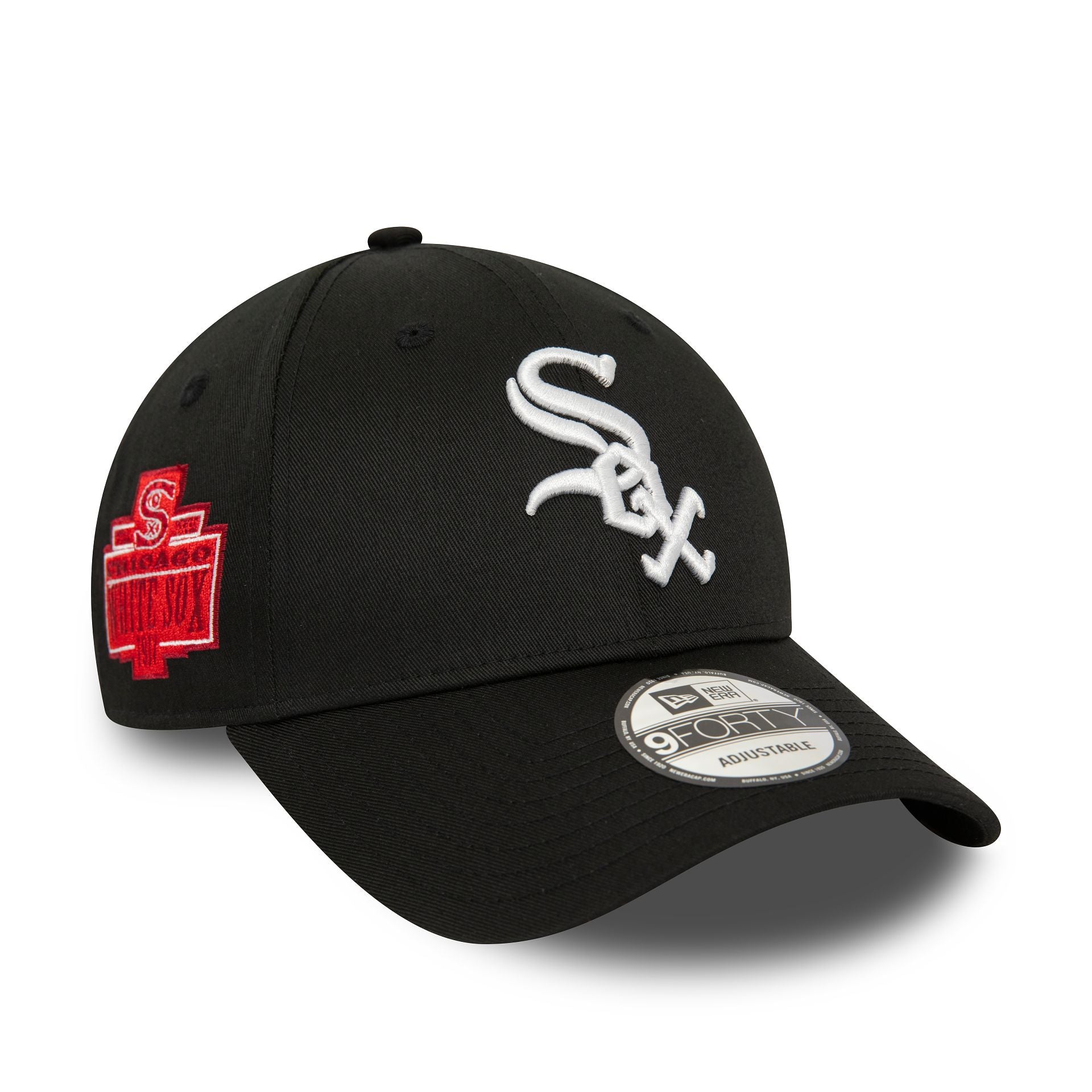 This is a Chicago White Sox World Series World Series Patch Black 9FORTY Adjustable Cap 1