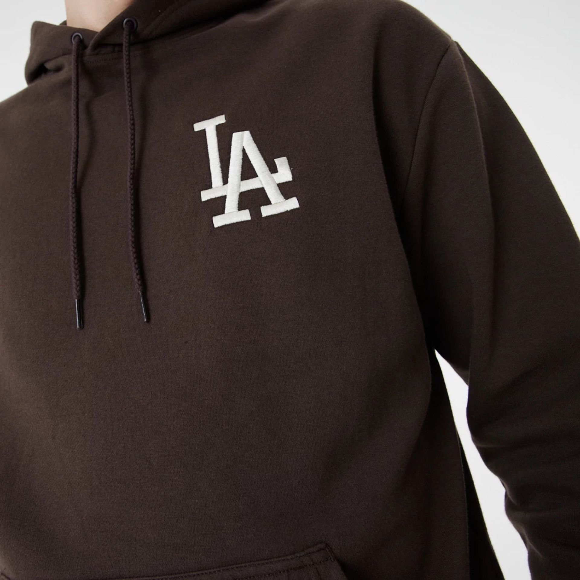 The Male model is wearing LA Dodgers League Essential Brown Oversized Hoodie 2