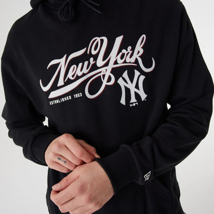 The Male model is wearing New York Yankees MLB Team Retro Graphic Black Oversized Hoodie 5