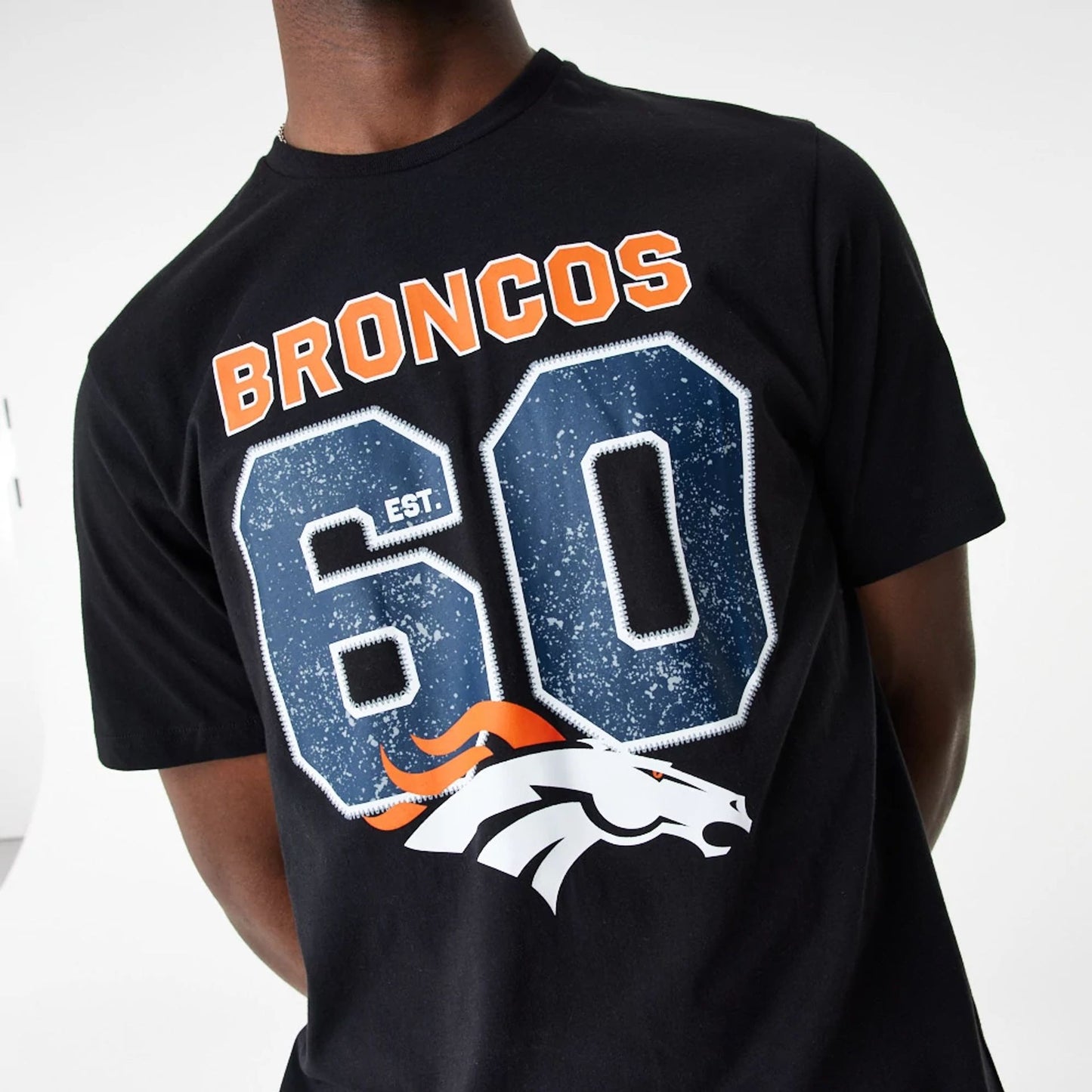 The Male model is wearing Denver Broncos NFL Wordmark Black T-Shirt 1