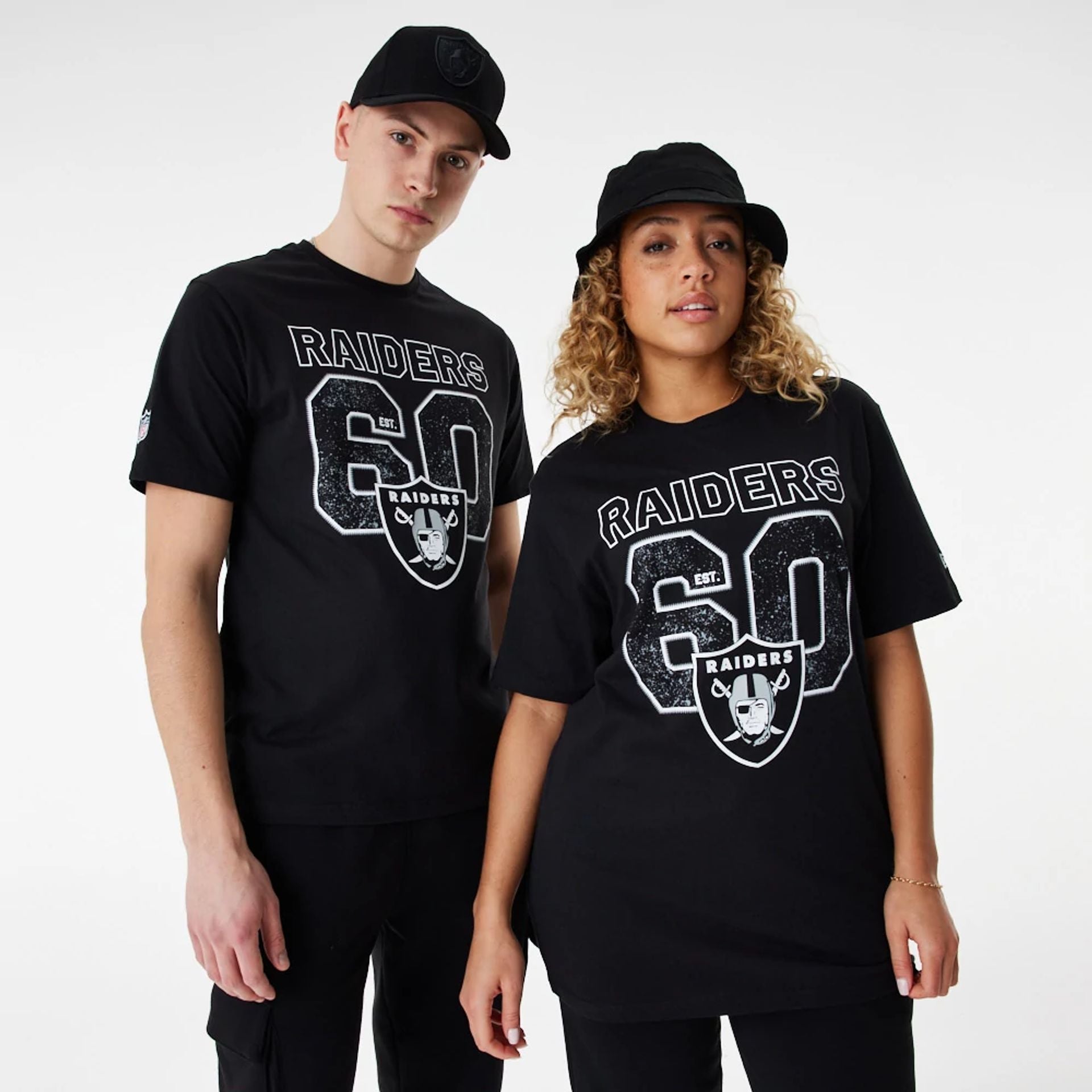 The Male model is wearing Las Vegas Raiders NFL Wordmark Black T-Shirt 1