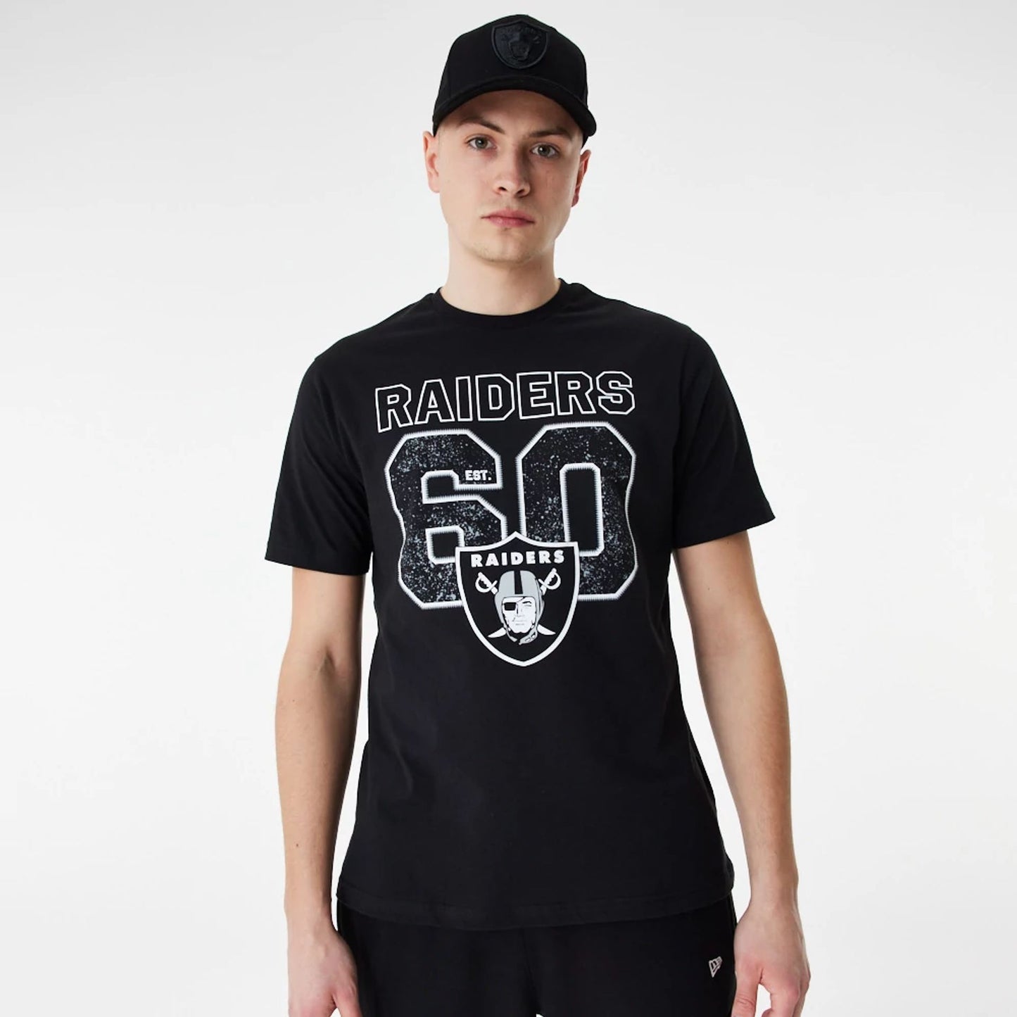 The Male model is wearing Las Vegas Raiders NFL Wordmark Black T-Shirt 7