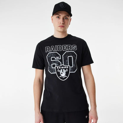 The Male model is wearing Las Vegas Raiders NFL Wordmark Black T-Shirt 7